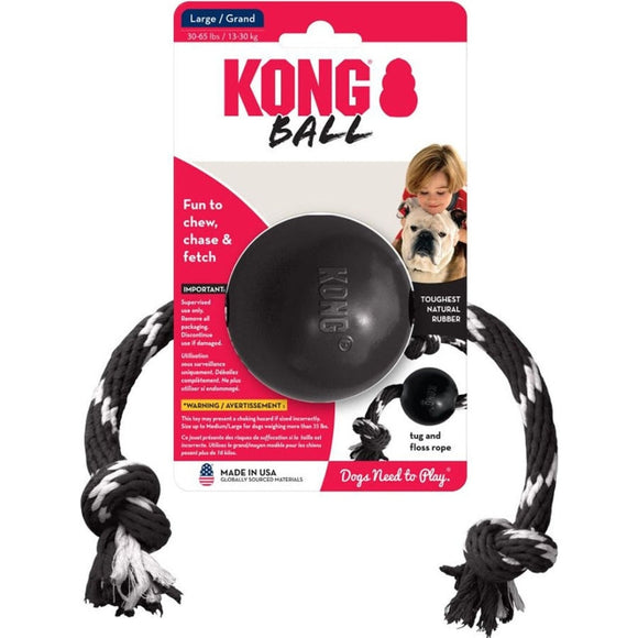 KONG EXTREME BALL WITH ROPE (LG, BLACK)